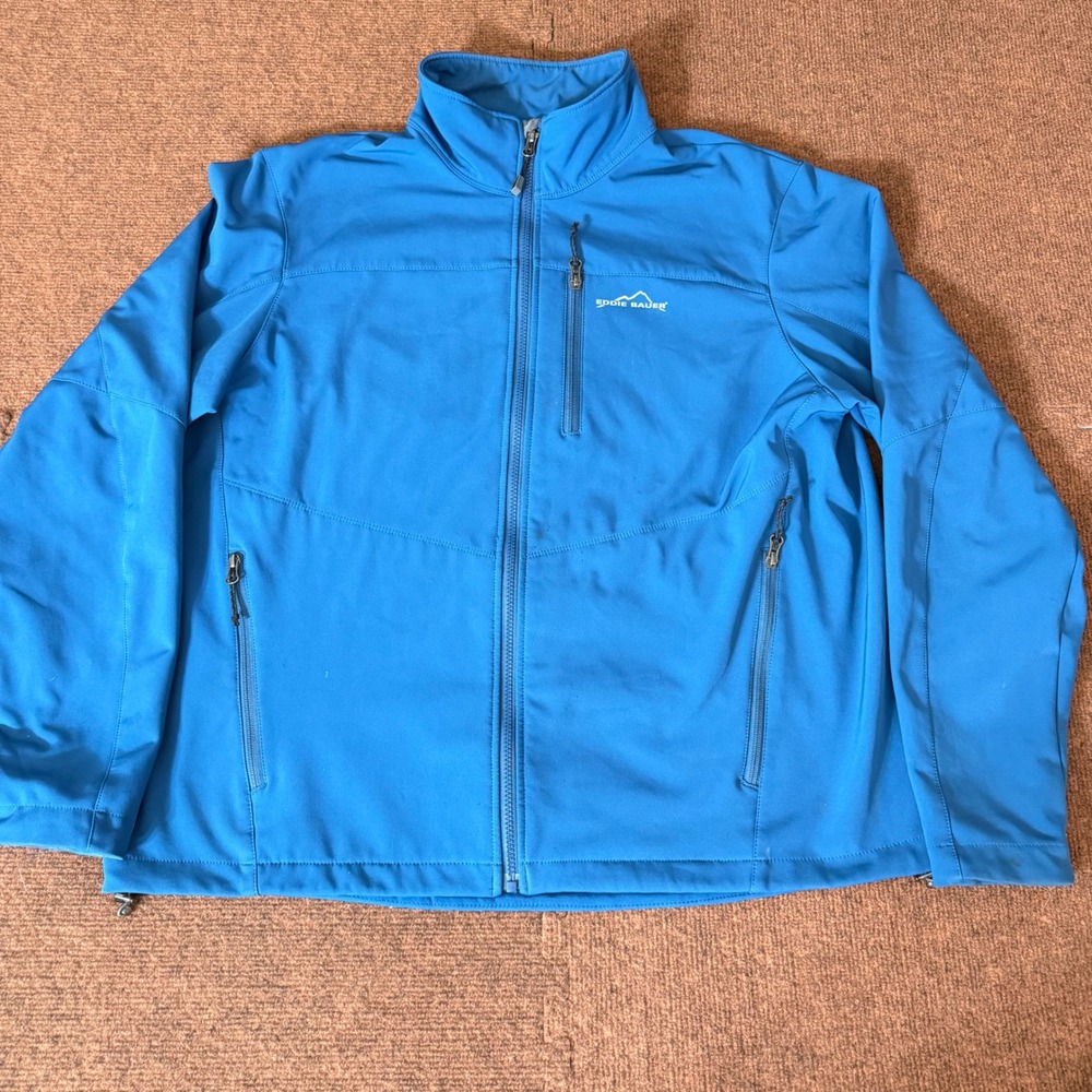 Eddie Bauer Mens XL Blue Softshell Jacket Full Zip Fleece Lined Outdoor Hiking